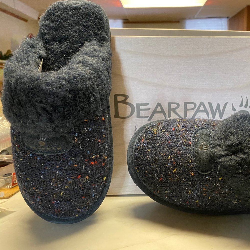 Bearpaw Womens Collette Navy Slide-On Shimmer Wool Slippers Shoes NWT